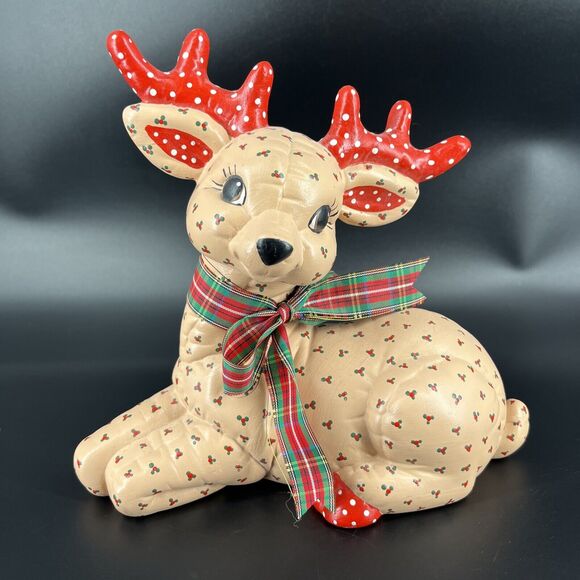 Vintage Kimple Mold Christmas Laying Quilted Hand Painted Ceramic Signed AS 1986 - Picture 1 of 12